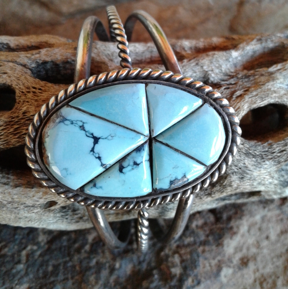 Sterling Silver Vintage TURQUOISE Cuff Bracelet - Picture 5 of 15